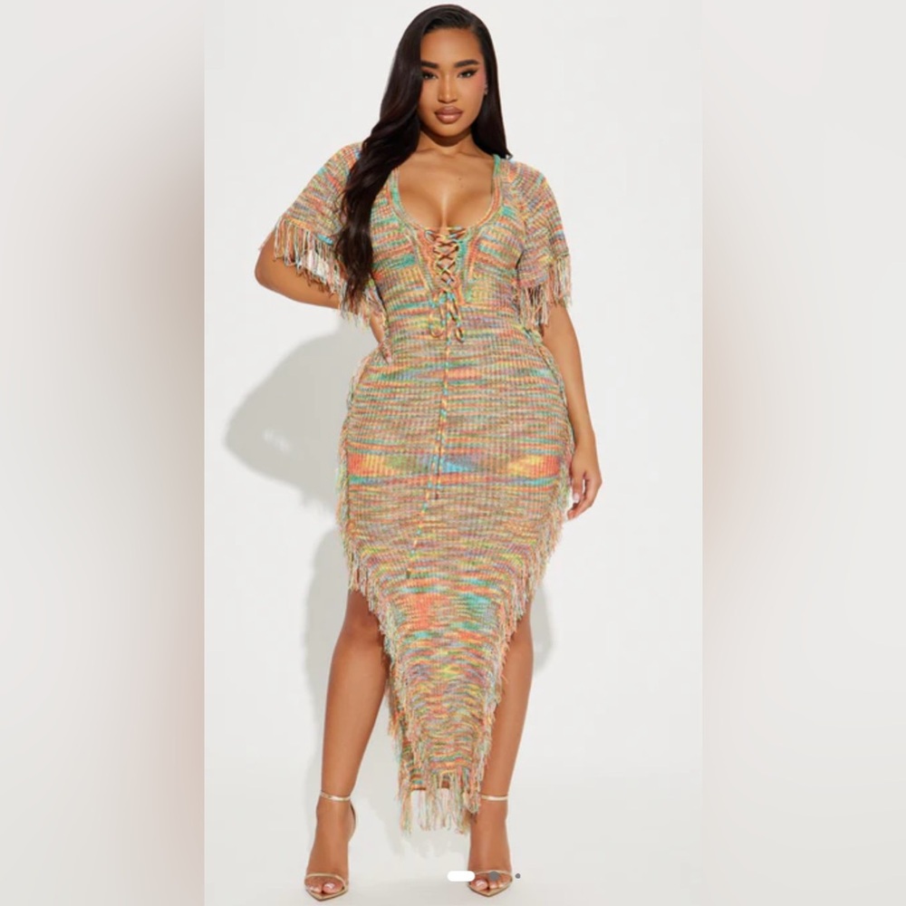 NWT Fashion Nova Tatiana Knit Maxi Dress with Fringe